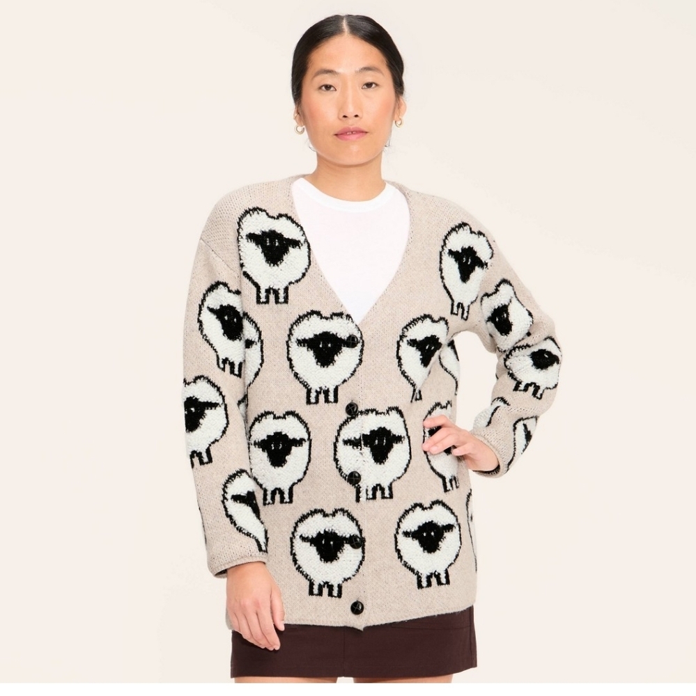 WOOLRICH x Target Sheep Print Relaxed Cardigan Taupe Size M NWT